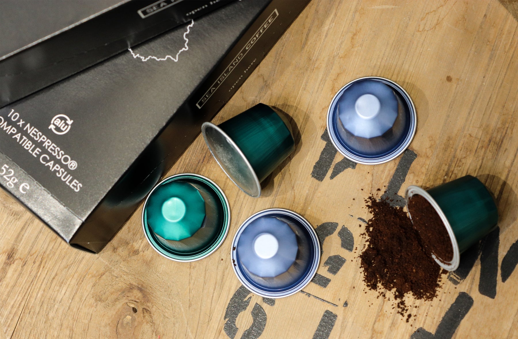 Blue and green single origin Nespresso compatible capsules 